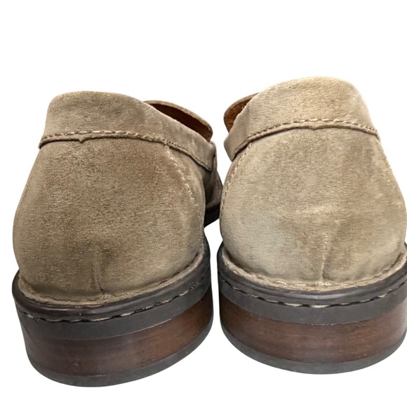 Born Hand Crafted Suede Loafer Shoes Mens 11 Taupe Opanka Moc Toe Quiet Luxury - Picture 9 of 14